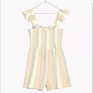 Madewell Linen-Blend Lucie Smocked Romper in Stripe NWT 0